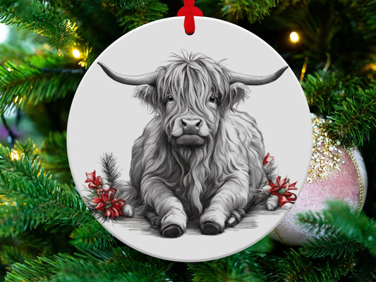 Highland Cow Christmas 2023 Ornament, Vintage Highland Cow Ornament, Christmas Gift for Cow Lover, Kids Ornaments, Farmhouse Ornament