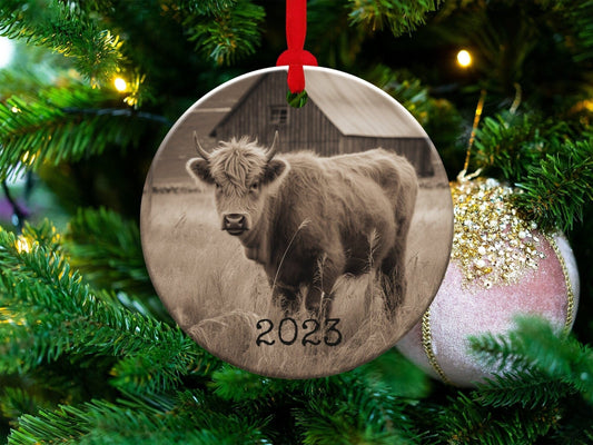 Highland Cow Ornament, Highland Cow Tree Ornament, Farm Ornament, Highland Cow Decor, Cow Ornament, Christmas Ornament for Cow Lover Gift