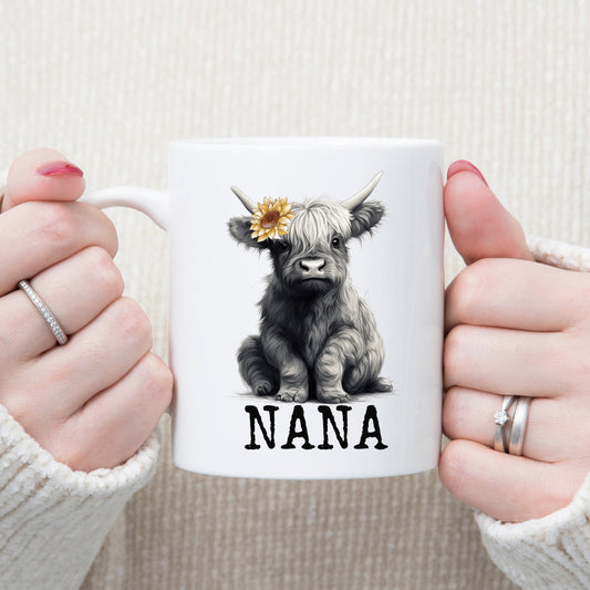 Cute Highland Cow Mug, Gift For Nana, Baby Highland Cow Mug, Cow Lover Gift, Farmhouse Coffee Cup, Highland Cow Cup, Mother's Day Gift