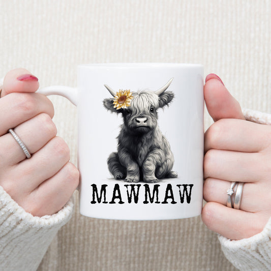 Cute Highland Cow Mug, Gift For MawMaw, Baby Highland Cow Mug, Cow Lover Gift, Farmhouse Coffee Cup, Highland Cow Cup, Mother's Day Gift