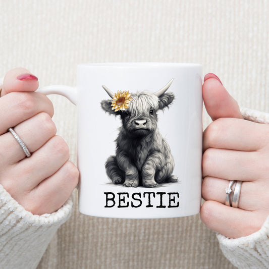 Highland Cow Bestie Mug, Cute Bestie Gift, Baby Highland Cow Mug, Cow Lover Gift, Rustic Coffee Cup, Baby Highland Cow Cup, Mothers Day Gift