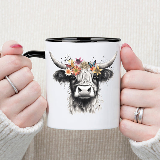 Highland Cow Mug, Cute Farmgirl Gift, Spring Highland Cow Mug, Cow Lover Gift, Rustic Coffee Cup, Baby Highland Cow Cup, Mother's Day Gift