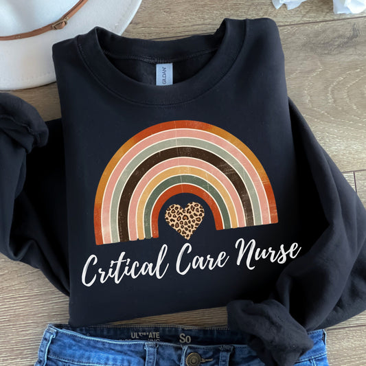 Critical Care Nurse Rainbow Tee, Vintage Style Nurse Shirt, Leopard Print Nurse Heart, Nurse Week Shirt, CCN Shirt, Nursing School Tee