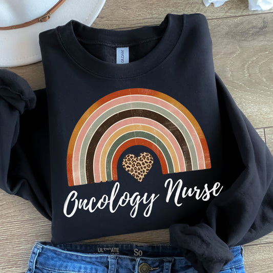 Oncology Nurse Appreciation Rainbow Tee, Oncology Nurse Shirt, Vintage Style Nurse Shirt, Leopard Print Nurse, Nurse Week Shirt