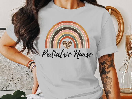 Pediatric Nurse Rainbow Tee, Pediatric Nurse Shirt, Vintage Nurse Shirt, Leopard Print Nurse Heart, Nurse Week Shirt, Nursing School Tee