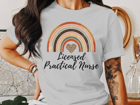 Vintage Rainbow LPN T-Shirt, Licensed Practical Nurse Tee, Vintage Nurse Shirt, Leopard Nurse Heart, Nurse Week Shirt, Nursing Grad Gift