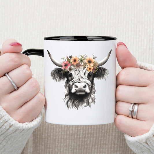 Highland Cow Mug, Cute Farmgirl Gift, Spring Highland Cow Mug, Cow Lover Gift, Rustic Coffee Cup, Baby Highland Cow Cup, Mother's Day Gift