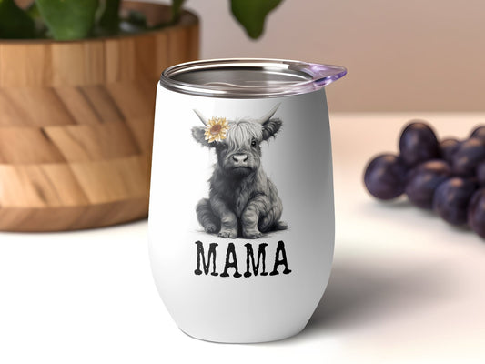 Highland Cow Drink Tumbler For Mama, Highland Cow Gifts For Her, Cute Cow Wine Tumbler Gift for Cowgirl, Highland Cow Travel Drink Cup
