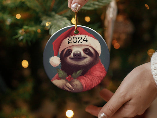 2024 Sloth Christmas Ornament, Cute Santa Sloth Holiday Decoration, Sloth Lover Gift, Sloth Lover Christmas Gift, Cute Sloth Tree Ornament