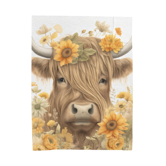 Highland Cow Plush Velveteen Blanket, Gift for Highland Cow Lover, Highland Cow Reading Blanket, Highland Cow Gift, Highland Cow Blanket