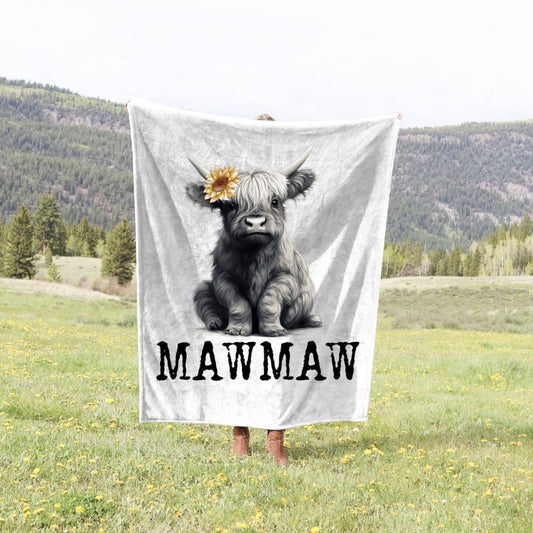 Highland Cow Velveteen Plush Blanket For Mawmaw, Highland Cow Gift For Mawmaw, Cute Mother's Day Gift, Highland Cow Blanket For Her