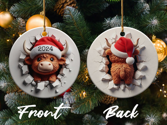 Highland Cow Christmas Ornament, Funny Highland Cow Ornament, Cow Lover Christmas Gift, Farmhouse Ornament, Highland Cow Gift, Cow Ornament