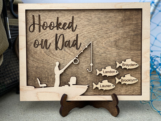 Hooked on Dad Wood Plaque