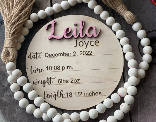 Birth Announcement-Newborn Baby's Name & Stats Round Plaque